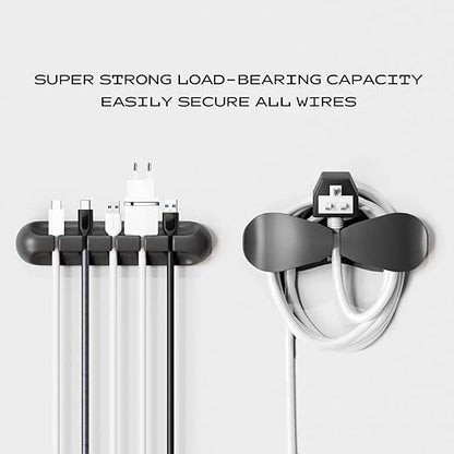 USB Cable Organizer Clips Cord Holder,6 Packs (7-Slots) Black Self Adhesive Desk Cord Cable Management