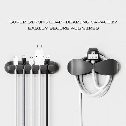 USB Cable Organizer Clips Cord Holder,10 Packs (3-5-7-Slots) Black Self Adhesive Desk Cord Cable Management
