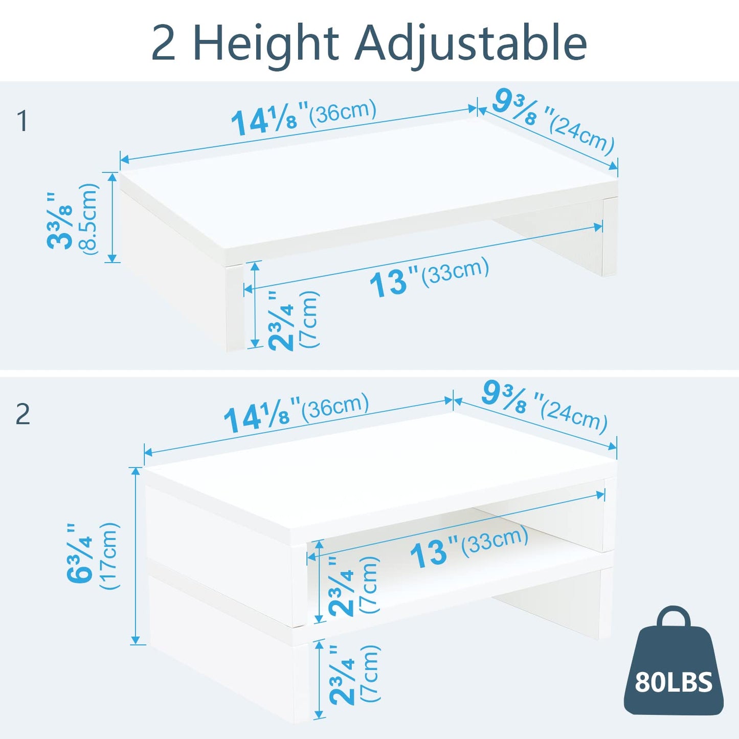 TEAMIX White Monitor Stand Riser, 2 Pack Wood