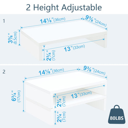 TEAMIX White Monitor Stand Riser, 2 Pack Wood