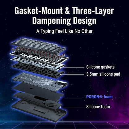 ASUS ROG Azoth 75 Wireless DIY Custom Gaming Keyboard, OLED Display, Gasket-Mount, Three-Layer Dampening, Hot-Swappable Pre-lubed ROG NX Snow Switches & Keyboard Stabilizers, PBT Keycaps, RGB