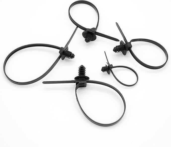 60 Pcs Push Mount Cable Ties Assorted Sizes, Black Nylon Push Mount Zip Ties Wire Harness Clips, 6-Types Snap in Zip Ties Self Locking Automotive Wire Ties for Wire Tying, Automotive