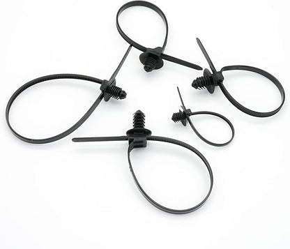 240 Pcs Push Mount Cable Ties Assorted Sizes, Black Nylon Push Mount Zip Ties Wire Harness Clips, 6-Types Snap in Zip Ties Self Locking Automotive Wire Ties for Wire Tying, Automotive