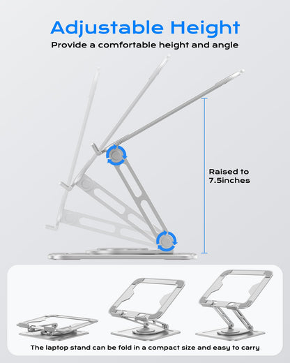 LOXP Adjustable Laptop Stand, Computer Stand with 360 Rotating Base, Ergonomic Laptop Riser Mount for Desk Foldable Protable Computer Desk Fits with MacBook Pro Air (10-16") - White