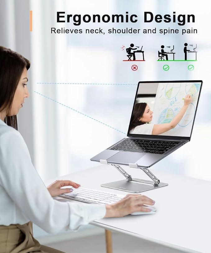 Aoviho Adjustable Laptop Stand for Desk,Portable Laptop Stand Holder and Riser,Foldable Aluminum Notebook Computer Stands for MacBook Air Pro HP Lenovo Dell Samsung Chromebook, 10-15.6 inch, Silver