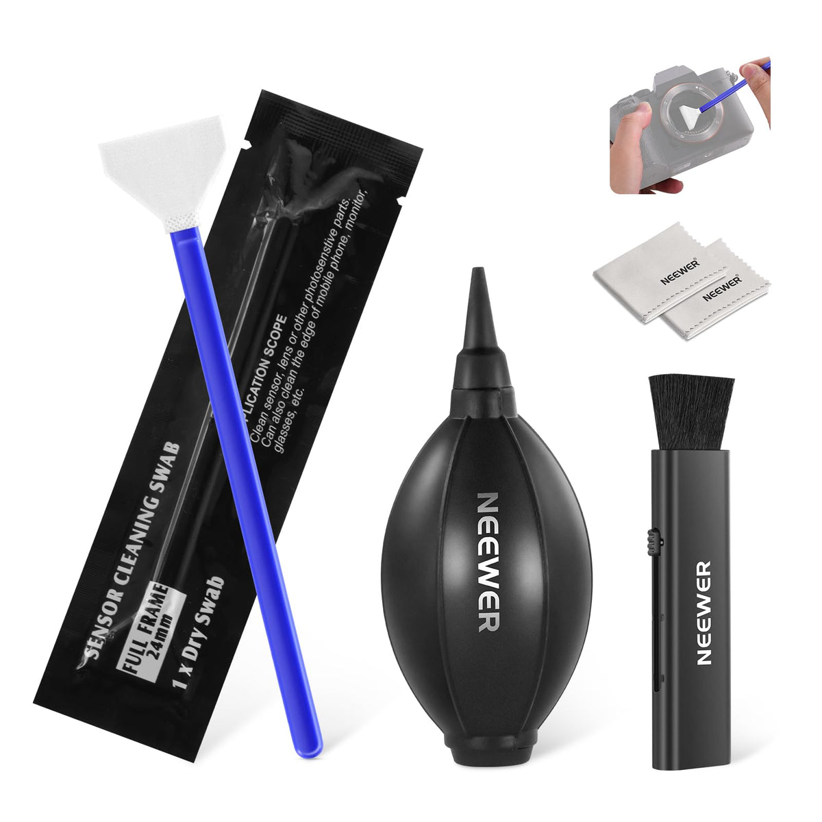 NEEWER 2 in 1 Camera Lens Cleaning Kit, 1x Lens Brush Pen + 1x Cleaning Cloth, for DSLR Camera, Electronics, Smartphones, Tablets, HM-45