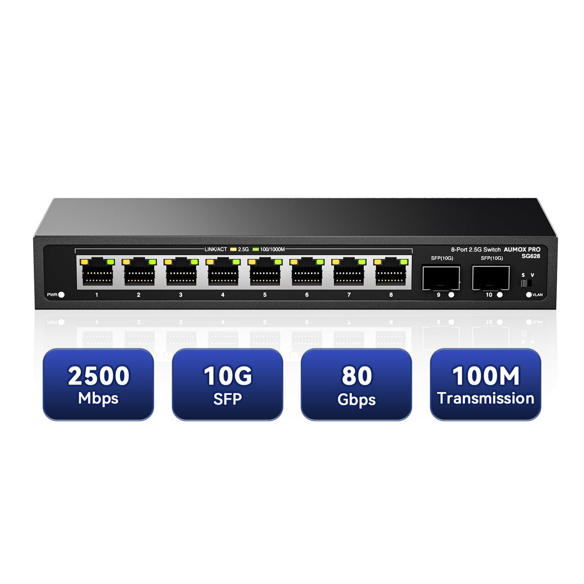 AUMOX PRO 5 Port Gigabit PoE Switch 78W 4PoE 1Uplink VLAN Network Splitter