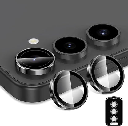 for Samsung Galaxy S24 FE Camera Lens Protector, Individual Metal Ring Tempered Glass Lens Cover, [Strong Adsorption] Scratch Resistant Ultra-Thin HD Clear Lens Cover, 1 Set-Black Ring