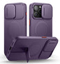 SURITCH for iPhone 14 Plus/15 Plus Case with Magnetic Camera Slide Cover and Adjustable Kickstand, Compatible with MagSafe, Shockproof Bumper Case Slim Protective Cover 6.7 Inch, Dark Purple