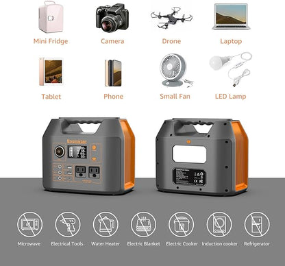 Portable Power Station EnginStar 300W Solar Generator 110V 296Wh Power Bank Two Pure Sine Wave AC Outlet 80000mAh Lithium Battery Pack for Camping Outdoors Trip RV Hunting Vans Emergency Backup