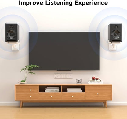 suptek Dual Side Clamping Bookshelf Speaker Wall Mounting Bracket for Large Surrounding Sound Speakers, Hold Up to 55 lbs, White (SPM201W)