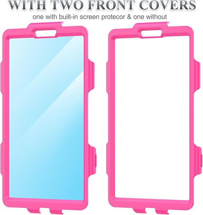SEYMAC stock Case for Samsung Galaxy Tab A9 8.7'', Full-Body Drop Protection Case with Screen Protector Pencil Holder [360° Rotating Hand Strap] &Stand, Pink+Black