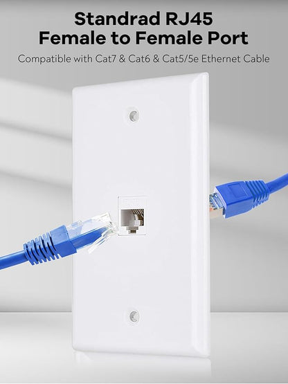 Ethernet Wall Plate, 1 Port Cat6 RJ45 Keystone Inline Coupler Wall Plate for Cat7/6/5/5e Ethernet Devices - White
