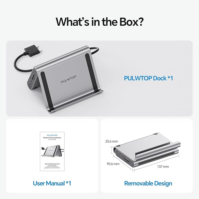 MacBook Pro Docking Station Dual Monitor 4K@60Hz for MacBook Pro/Air M3 Pro/M4, PULWTOP USB C Docking Station Stand Laptop Dock with 2 HDMI, PD, Ethernet, USB A/C 10Gbps, Audio, SD/TF, USB 2.0