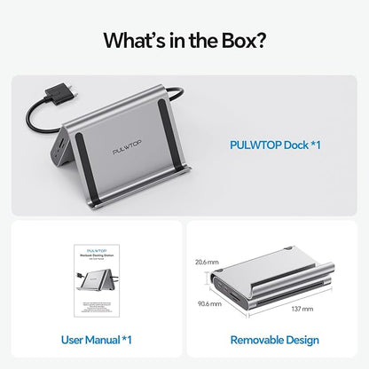 MacBook Pro Docking Station Dual Monitor 4K@60Hz for MacBook Pro/Air M3 Pro/M4, PULWTOP USB C Docking Station Stand Laptop Dock with 2 HDMI, PD, Ethernet, USB A/C 10Gbps, Audio, SD/TF, USB 2.0