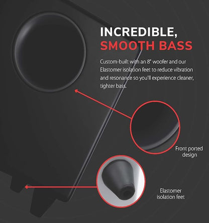 Audioengine S8 Powered Subwoofer Speaker - 250W 8-inch Home Woofer with Built-in Amplifier and Dual Audio Inputs for Home Audio