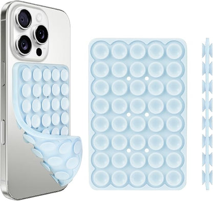 1 Pack Silicone Suction Cup Phone Case Mount Double Sided, Phone Accessories Hands-Free Strong Grip Holder for Selfies and Videos, Silicon Phone Stand Sticky for iPhone and Android Light Blue
