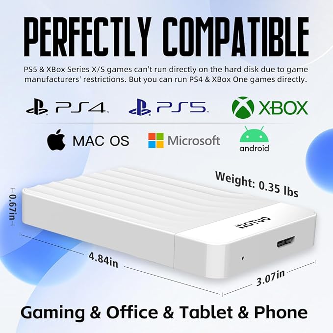 Portable External Hard Drive Storage Expansion Mobile HDD USB 3.0 for PC, Mac, Desktop, Laptop, PS4, PS5, Xbox One X/S, Xbox 360, Xbox Series X/S, Office & Game (White, 1TB)