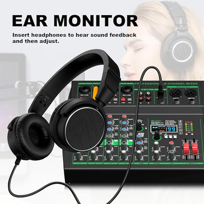 MW-6 black 6-Channel Professional DJ Audio Mixer Portable Controller Mixer with DSP 99 Preset Effects for Live Streaming, Podcasting, Home Party