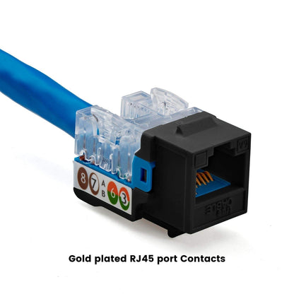 TRUE CABLE Cat6A Unshielded (UTP) Keystone Jack, 90-Degree Punch-Down RJ45 Female Module, PoE++ 4PPoE, UL Listed & TIA Certified, Black, 12 Pack