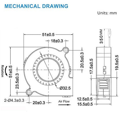 GDSTIME 50mm USB Fan, 50mm x 15mm Blower 5V DC Brushless Cooling Fan