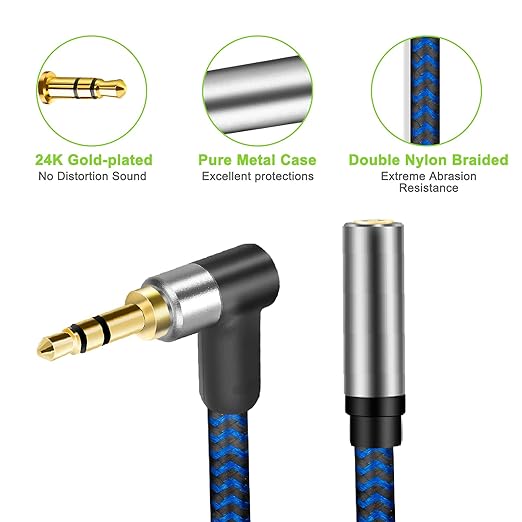 3.5mm Male to Female Extension Stereo Audio Extension Cable 10FT, Cotton-Braided Audio Extension Cable, Stereo Jack Cord for Phones, Headphones, Speakers, Tablets, PCs and More