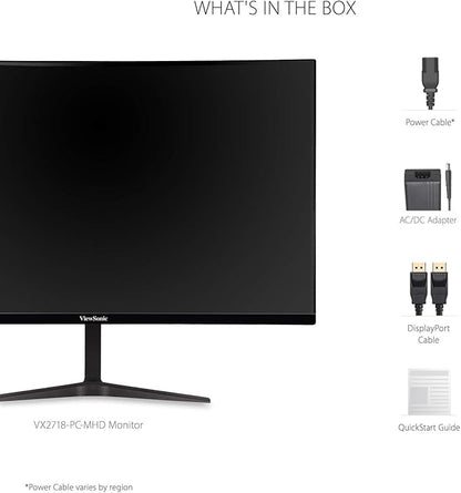 ViewSonic VX2718-PC-MHD 27 Inch Curved 1080p 1ms 180Hz Gaming Monitor with FreeSync Premium, Eye Care, HDMI and Display Port