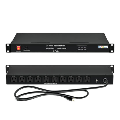 ThePoEstore 1U Horizontal PDU 19" Rack Mount Power Strip - Surge Protector