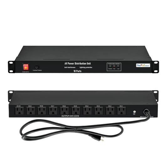 ThePoEstore 1U Horizontal PDU 19" Rack Mount Power Strip - Surge Protector