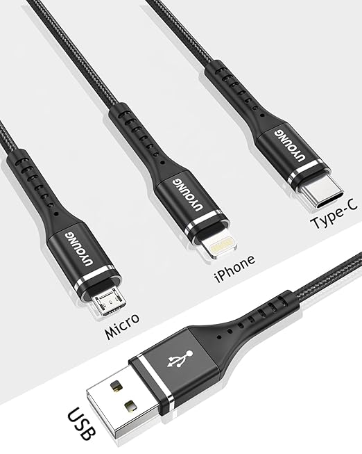 Multi Charging Cable 2Pack 6FT, 3 in 1 Charger Cable Braided Universal Phone Charging Cord with Lightning/Type C/Micro USB Ends, Multiple USB Cable for iPhone/Samsung/Google Cell Phones and More