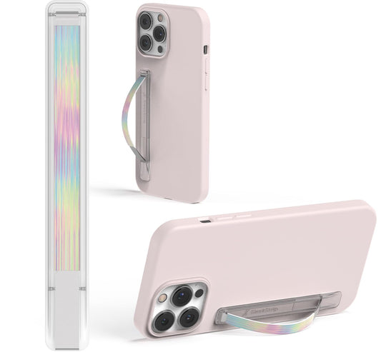 SleekStrip SleekGrip-Essential Ultra Thin Phone Grip Stand,Slim Metal Finger Loop Ring Hand Holder Strap Cell Phone Grips for iPhone 16 Pro Max,17 Air,Android,Case Back - Frosted x Iridescence