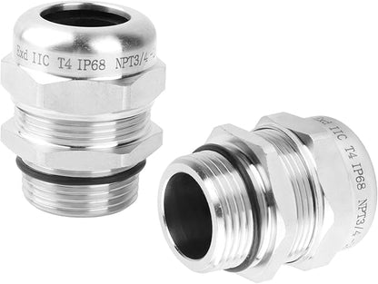NPT 3/4" Stainless Steel Waterproof Cable Gland IP68 Waterproof Cable Gland Adjustable 13-18mm Cable Gland Protectors - 2 Pcs