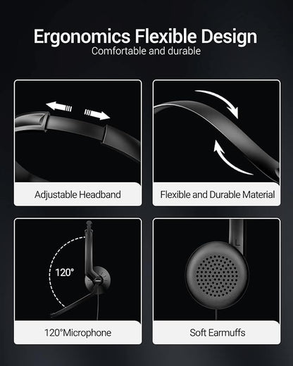 Wired Headphones with Microphone Headset - 3.5mm On-Ear Computer Headphones with Noise Cancelling Microphone for PC Laptop Home Office Online Class Skype Zoom Meetings Chat,Lightweight