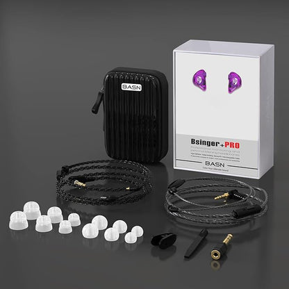 BASN Professional in Ear Monitor Headphones for Singers Drummers Musicians with MMCX Connector IEM Earphones (Pro Clear Colorful)