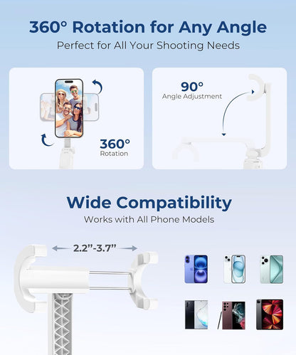 Fuloview 67‘’ Selfie Stick, Phone Tripod with Wireless Remote Control, Portable Selfie Stick Tripod for Photograph, Live Streaming, Video Recording, Compatible with All Cell Phones, White
