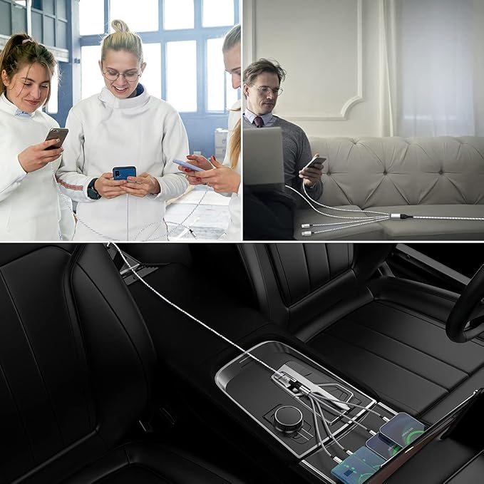 iPhone Charging Cable 1.8M/6Ft Multi 4 in 1 USB Universal Fast Charging Cord Multi Charging Cable Lightningx2+Type C+Micro USB Port Connectors Adapter for Android/Apple/iOS/Samsung/LG/Huawei/XiaoMi