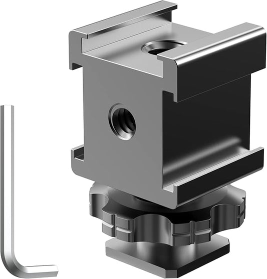Triple Cold Shoe Mount Adapter, Cold Shoe Adapter Extension Bracket,Cold Shoe Mount Adapter with 1/4"-20 & 3/8"-16 Threads, Hot Shoe Mount for Camera DSLR Mirrorless Camcorder Mic LED Light Monitor