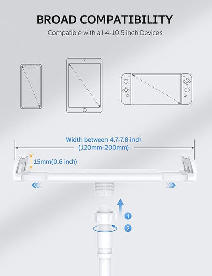 SHAWE Gooseneck Tablet Holder Phone Stand, Flexible Tablet Mount for Bed, 360 Adjustable Lazy Arm Holder Clamp Mount for iPad Air Pro Mini, Samsung Galaxy Tabs, iPhone, Switch, 4.0~10.5" (White)