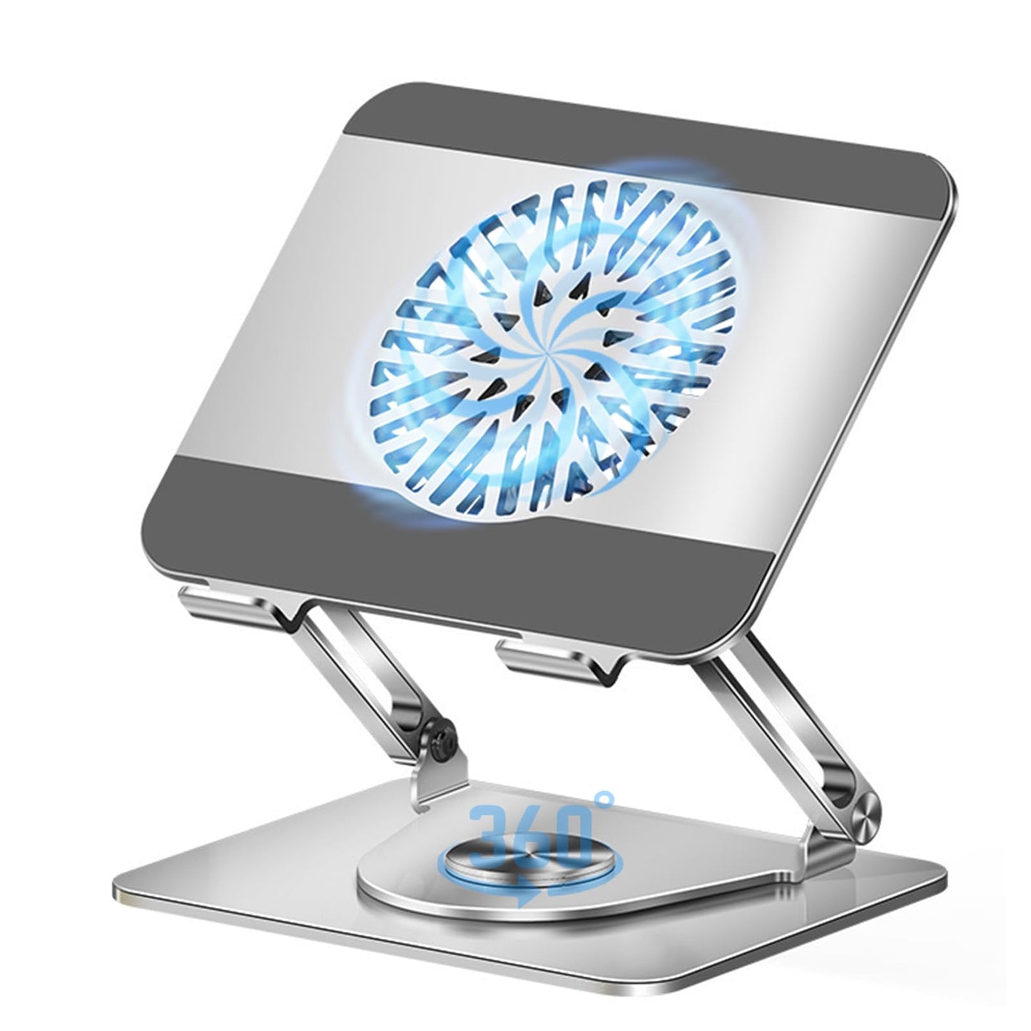 360° Rotating Adjustable Laptop Stand with Cooling Fan, Foldable Dual-Bar Support Height Tilt Angle Cooling Laptop Stand for Desk Pad Laptop Riser Heat Dissipation Stand Fit 10-17.3" Device