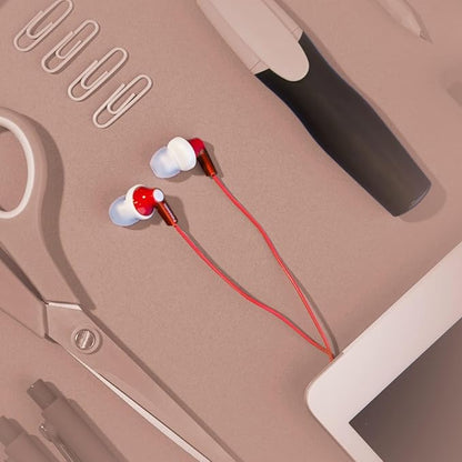 Panasonic ErgoFit Wired Earbuds, 3.5mm Jack In-Ear Headphones Wired with Dynamic Crystal-Clear Sound and Ultra Soft Ergonomic Custom-Fit Earpieces (S/M/L), for Phones and Laptops - RP-HJE120-R (Red)