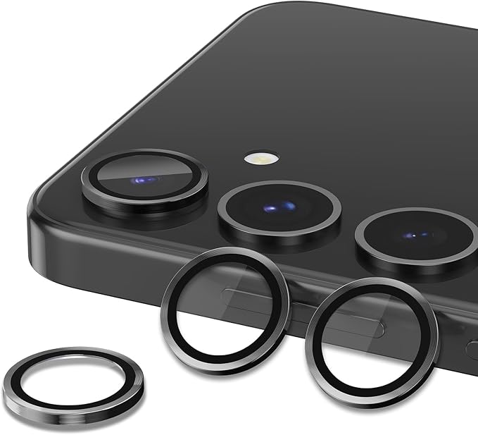 Avocase for Samsung Galaxy S25 Plus Camera Lens Protector, Individual Metal Ring Tempered Glass Lens Cover, [Strong Adsorption] Scratch Resistant Ultra-Thin HD Clear Lens Cover, 1 Set-Black