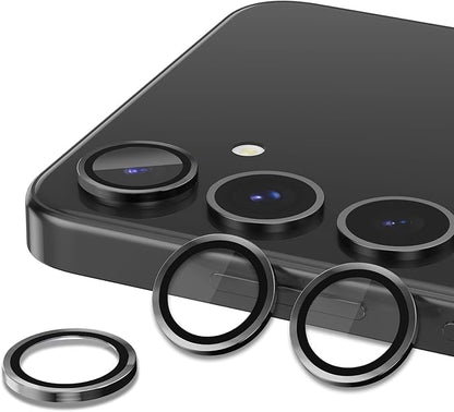 Avocase for Samsung Galaxy S25 Plus Camera Lens Protector, Individual Metal Ring Tempered Glass Lens Cover, [Strong Adsorption] Scratch Resistant Ultra-Thin HD Clear Lens Cover, 1 Set-Black