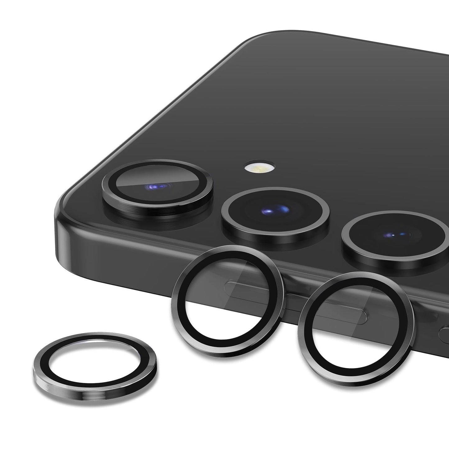 Avocase for Samsung Galaxy S25 Plus Camera Lens Protector, Individual Metal Ring Tempered Glass Lens Cover, [Strong Adsorption] Scratch Resistant Ultra-Thin HD Clear Lens Cover, 1 Set-Black