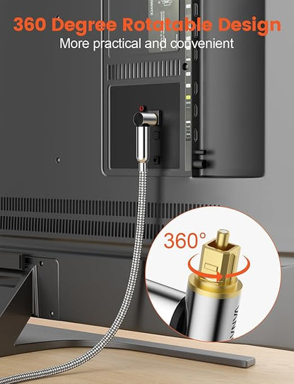 VANAUX 90-Degree Optical Audio Cable 6FT,90 Degree to 90 Degree Fiber Optic Toslink Cable(24K Gold-Plated Connectors,Braided Jacket) Ideal for Tight Spaces,Home Theater,Soundbars,Gaming Consoles
