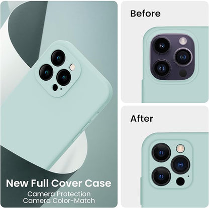 FireNova for iPhone 14 Pro Case, Silicone Upgraded [Camera Protection] Phone Case with [2 Screen Protectors], Soft Anti-Scratch Microfiber Lining Inside, 6.1 inch, Mint Green