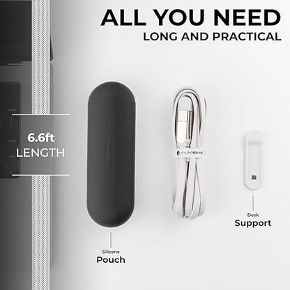 Rolling Square inCharge XL 200 cm - USB-C Cable, Universal Smartphone Cable, Gift for Men, 6-in-1 Universal Charger for Smartphones, Technical Gadget, White, Lightning Cable 100W