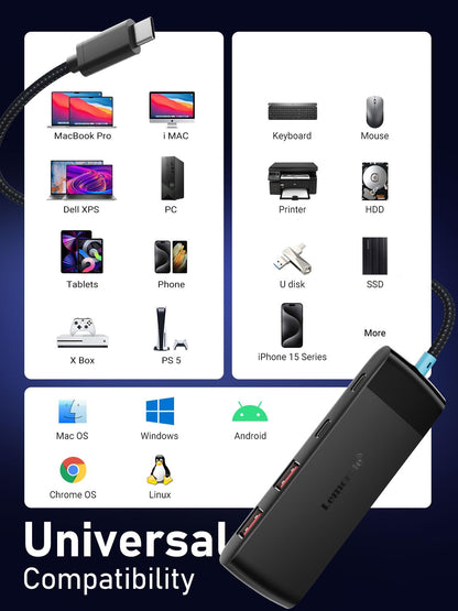 Lemorele USB C Hub 5-in-1 10Gbps, 2 USB A & 2 C Data Ports, 23.6in Cable