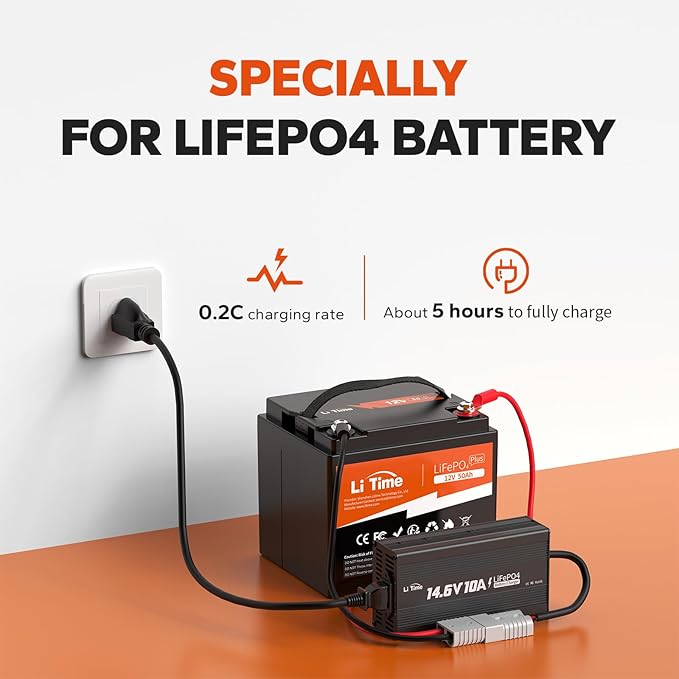 LiTime 12V 50Ah LiFePO4 Lithium Battery 12.8 Volt Deep Cycle Battery, 4000+ Deep Cycle, for Boat Marine Trolling Motor Camping(14.6V10A LiFePO4 Charger Included)