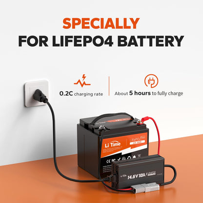 Litime 12V 50Ah LiFePO4 Deep Cycle Battery 14.6V10A Lithium Charger, 11.57lbs Ultra-Light RV Battery, 640Wh, Max. 15000+ Cycles, Safe&Reliable for Trolling Motor, Marine