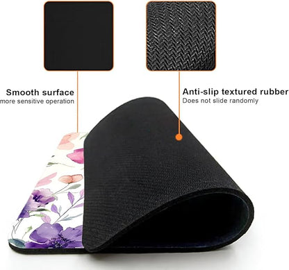 Mouse Pad, Cute Purple Watercolor Flowers Mouse Pads for Desk, 9.5" x 7.9" Non-Slip Rubber Base Computer Mousepad with Women, Portable Square Design for Wireless Mouse and Pad Laptop Office & Travel